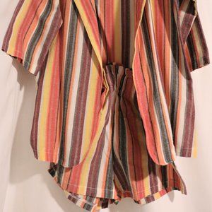 Woman's Size Small Cotton Blend 2PC Blazer and Paperbag Shorts Set Multi Striped